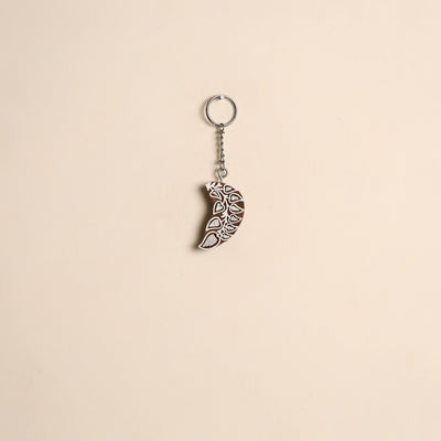 Hand carved sheesham wood keychain 09 - handcrafted