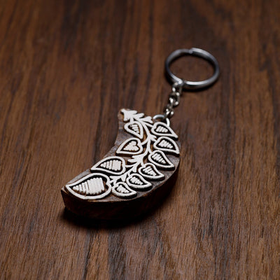 Brown Hand Carved Sheesham Wood Block Keychain 