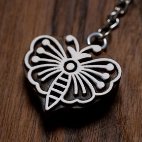 Brown Hand Carved Sheesham Wood Block Keychain 