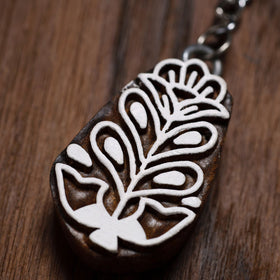 Brown Hand Carved Sheesham Wood Block Keychain 