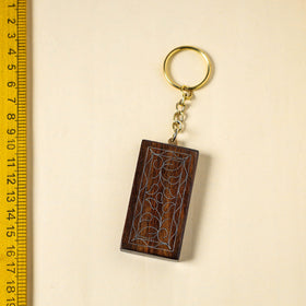 Brown Hand Carved Tarkashi Inlay Rosewood Keychain 