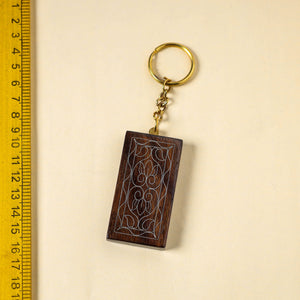 Brown Hand Carved Tarkashi Inlay Rosewood Keychain 
