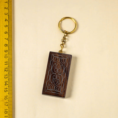 Brown Hand Carved Tarkashi Inlay Rosewood Keychain 