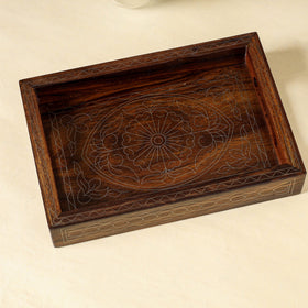  Brown Hand Carved Tarkashi Inlay Rosewood Tray 