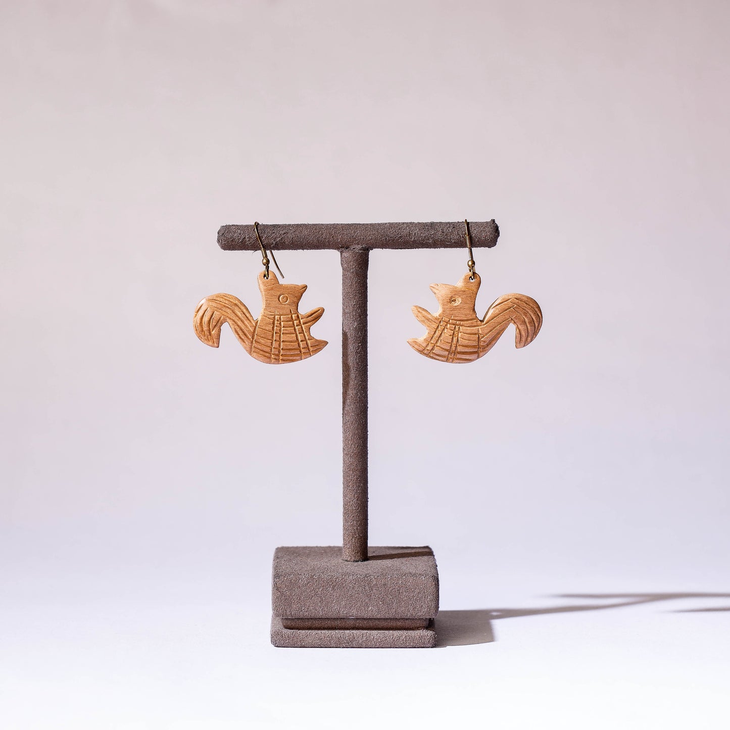 Brown - hand carved wooden earrings - handcrafted