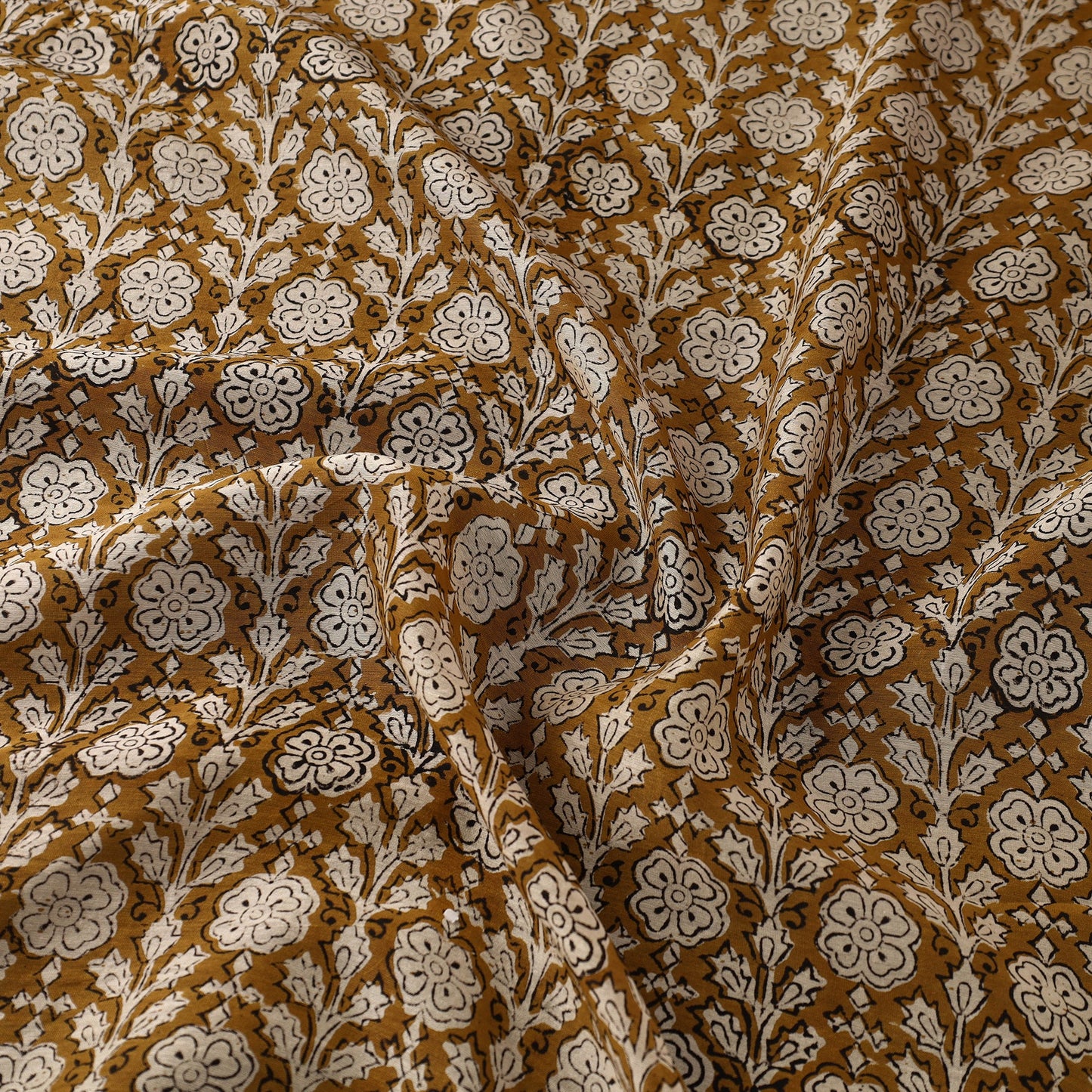 Hand Block Print Chanderi Silk Brown Bagru Fabric
