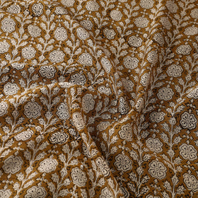 Hand Block Print Chanderi Silk Brown Bagru Fabric