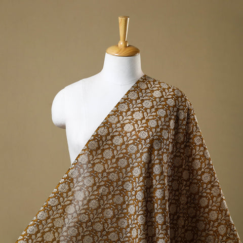 Hand Block Print Chanderi Silk Brown Bagru Fabric