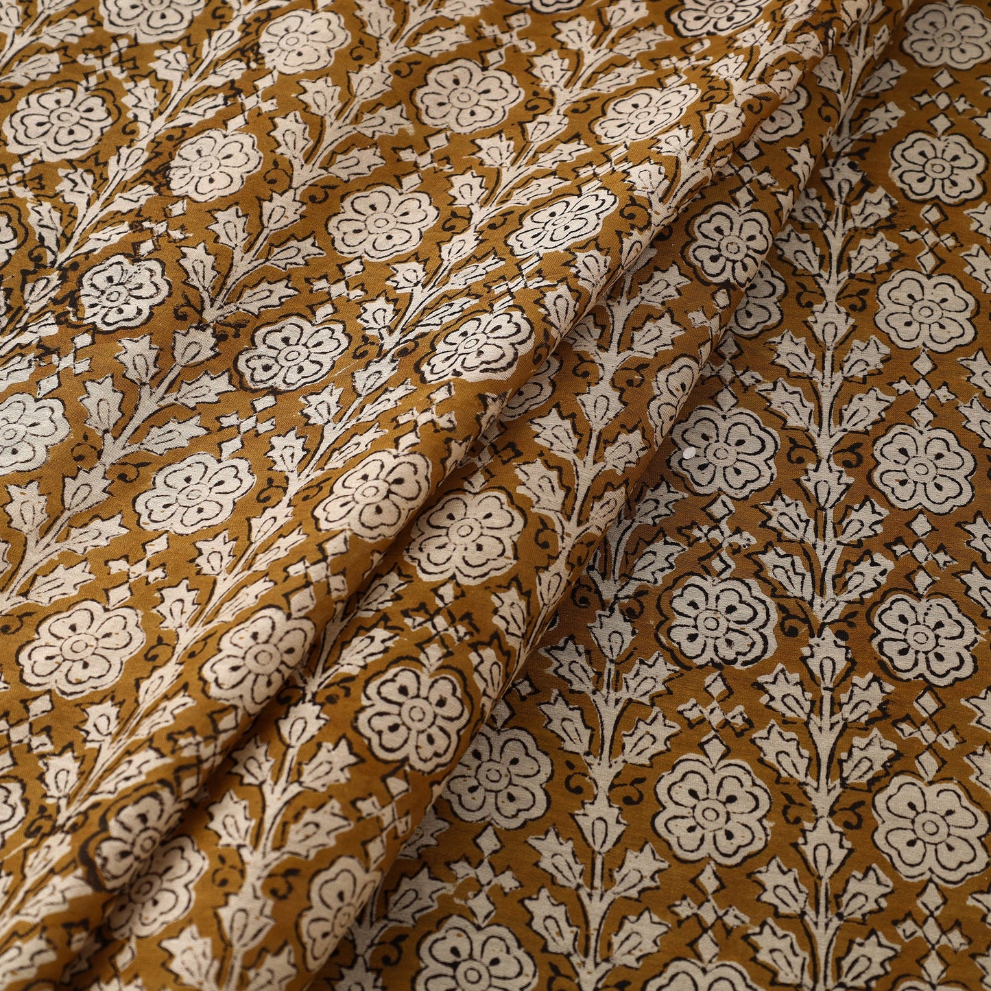Hand Block Print Chanderi Silk Brown Bagru Fabric