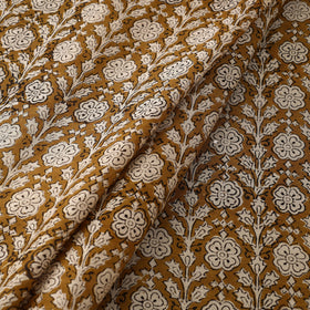 Hand Block Print Chanderi Silk Brown Bagru Fabric