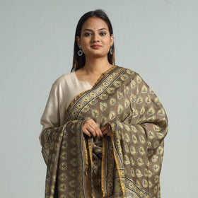 Brown - Hand Block Print Chanderi Silk Ajrakh Dupatta 151