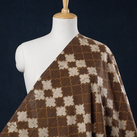 Brown Hand Block Print Checkered Design Cotton Akola Fabric