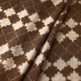 Brown Hand Block Print Checkered Design Cotton Akola Fabric