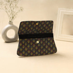 Brown Hand Print Clutch with Embossed Leather Flap