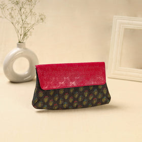 Brown Hand Print Clutch with Embossed Leather Flap