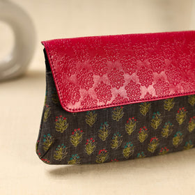 Brown Hand Print Clutch with Embossed Leather Flap