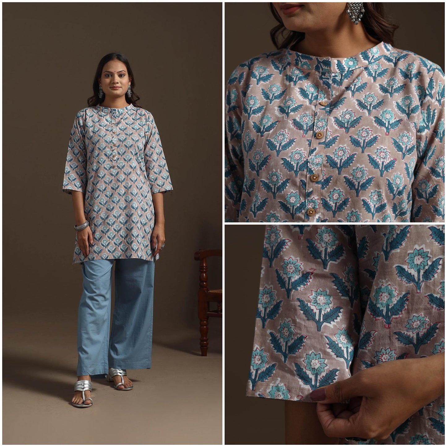 Hand cotton short sanganeri kurta for women 14 - handcrafted