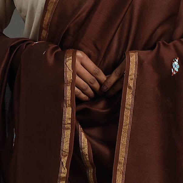 Brown - hand embroidered chanderi silk handloom kashida