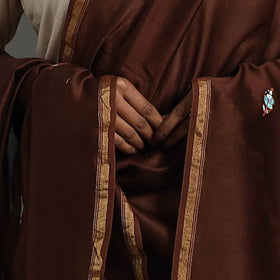 Brown - hand embroidered chanderi silk handloom kashida