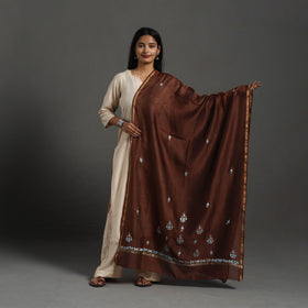 Brown - hand embroidered chanderi silk handloom kashida