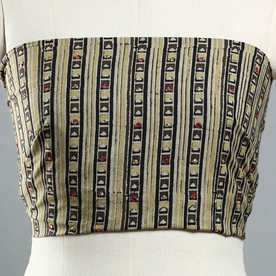 Brown - hand embroidered cotton blouse piece 05