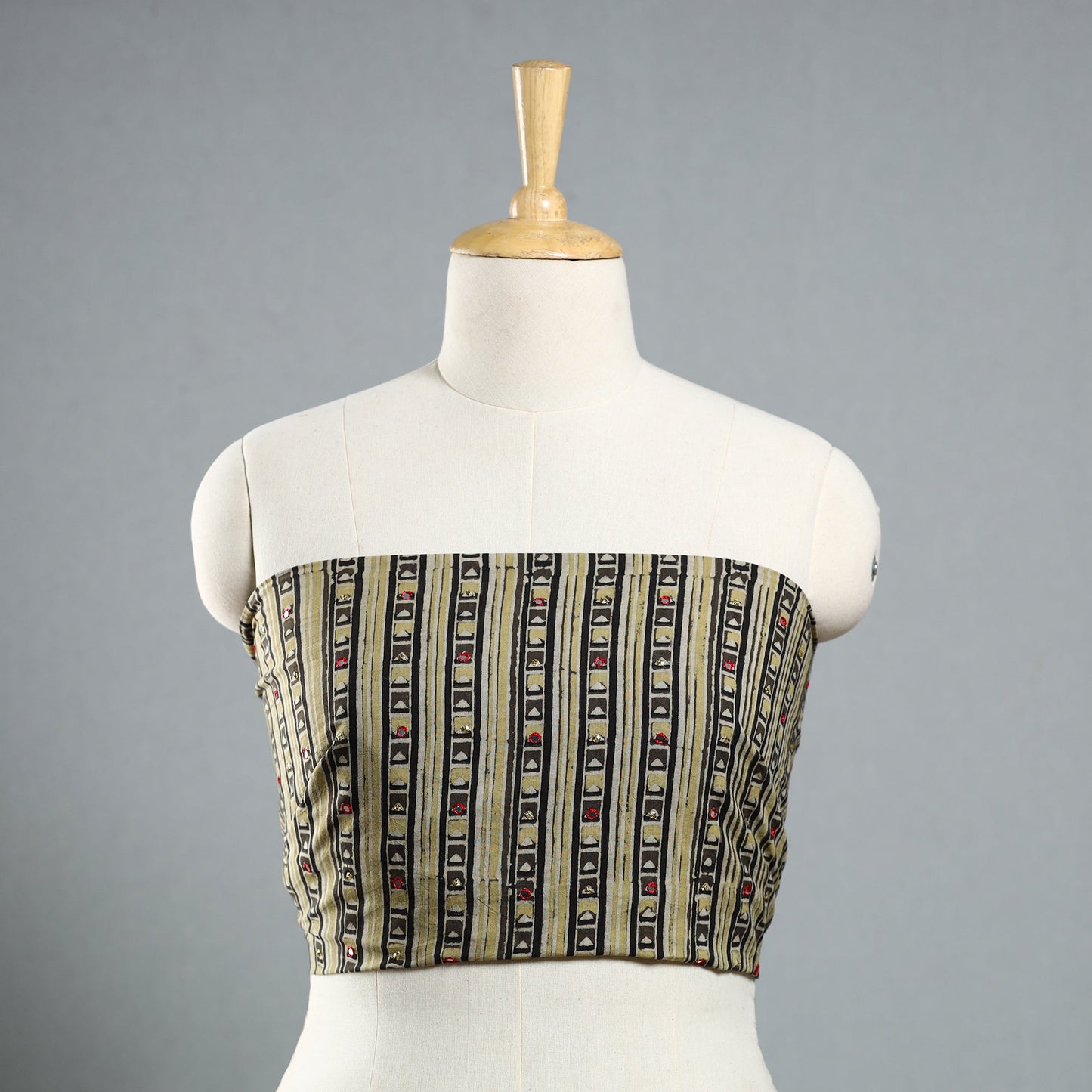 Brown - hand embroidered cotton blouse piece 05