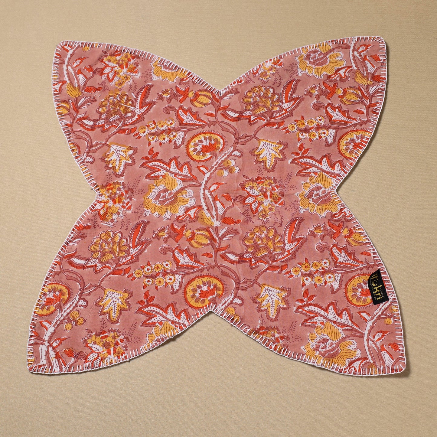  Brown Hand Embroidered Cotton Roti Napkin