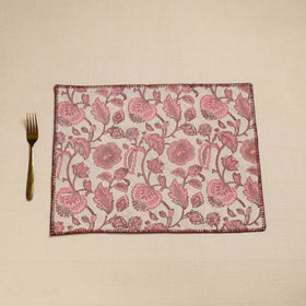 Brown Hand Embroidered Floral Cotton Reversible Table Mat