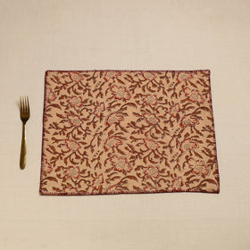 Brown Hand Embroidered Floral Cotton Reversible Table Mat