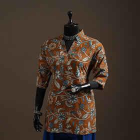 Hand embroidered printed cotton short kalamkari kurta