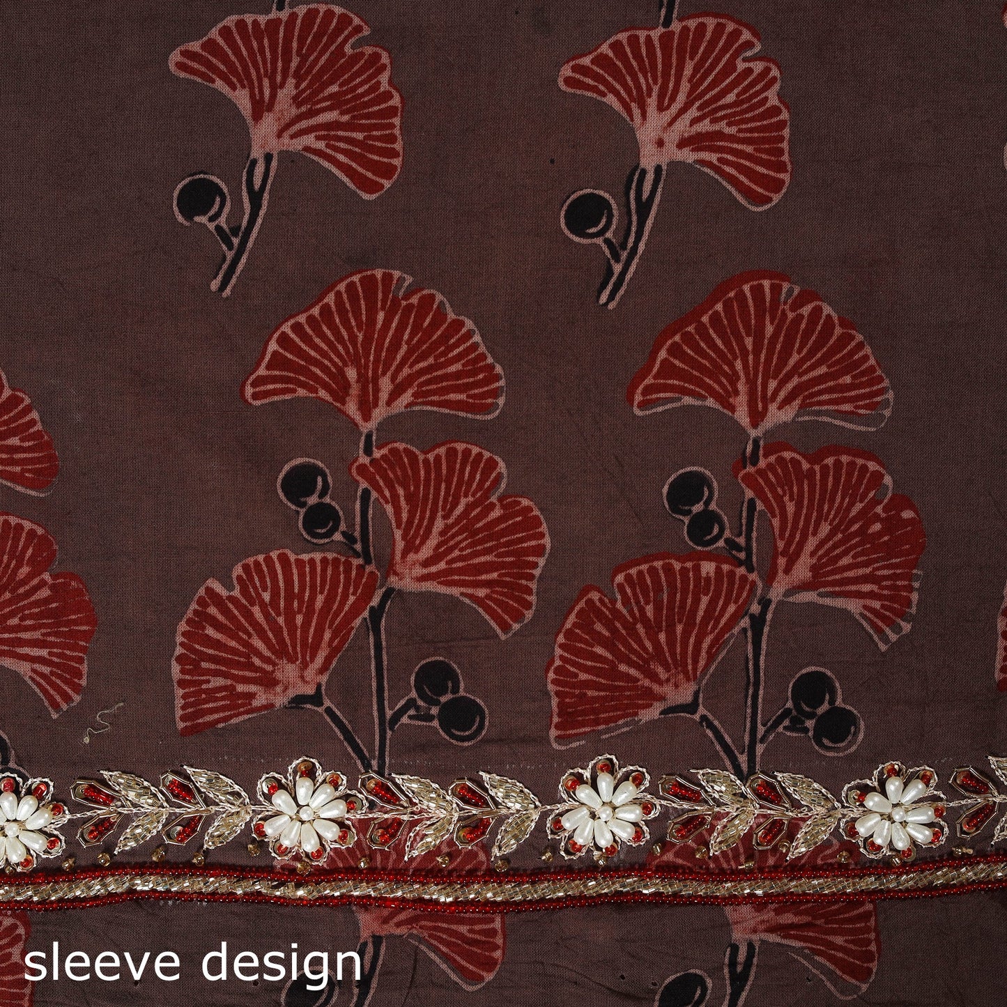 Brown Ajrakh Print Hand Embroidery Cotton Blouse Piece