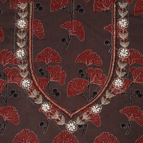 Brown Ajrakh Print Hand Embroidery Cotton Blouse Piece