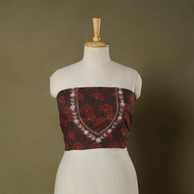 Brown Ajrakh Print Hand Embroidery Cotton Blouse Piece