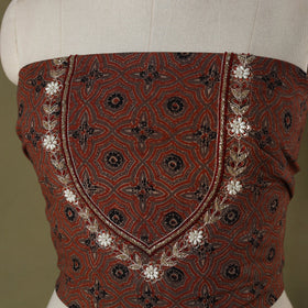 Ajrakh Print Hand Embroidery Cotton Blouse Piece