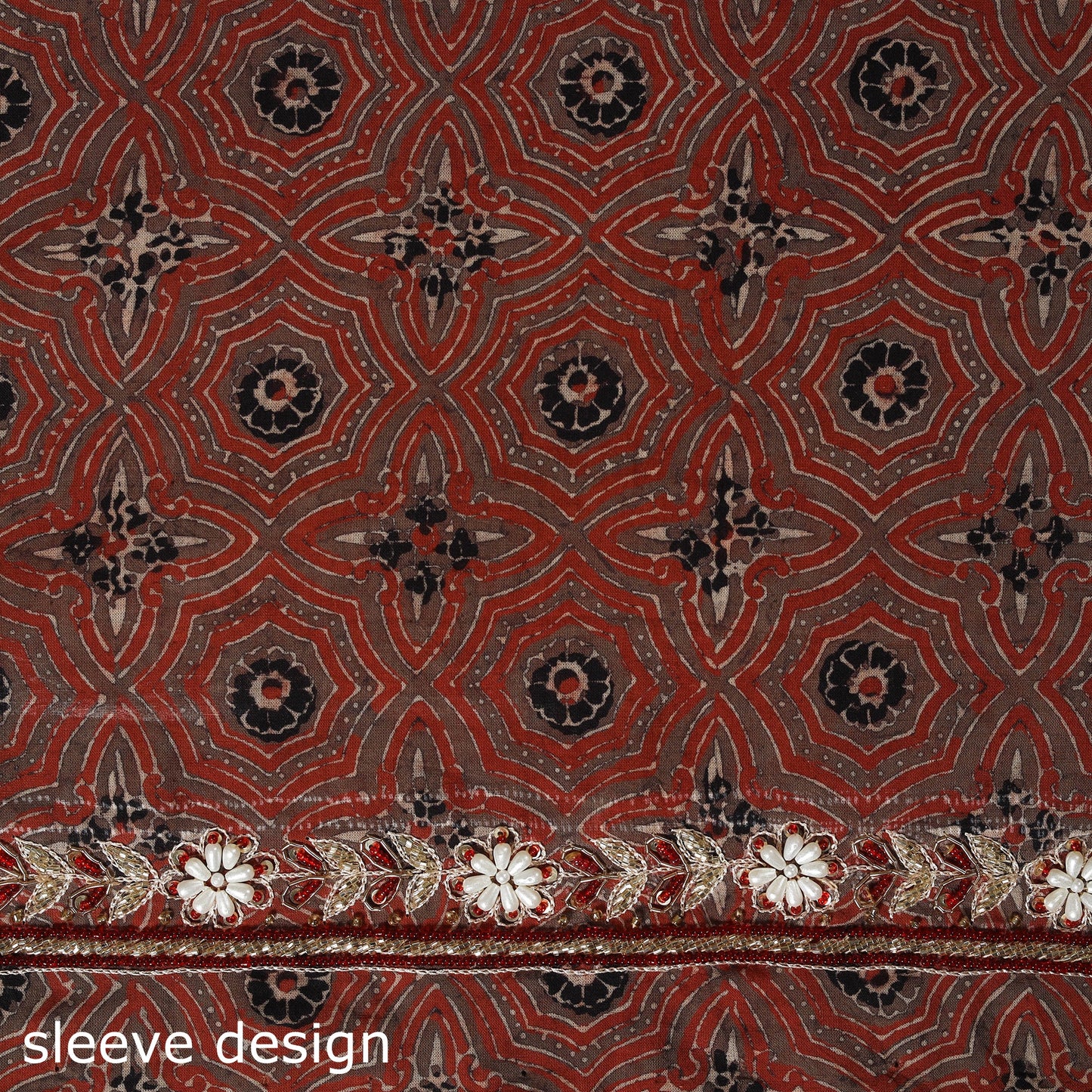 Ajrakh Print Hand Embroidery Cotton Blouse Piece