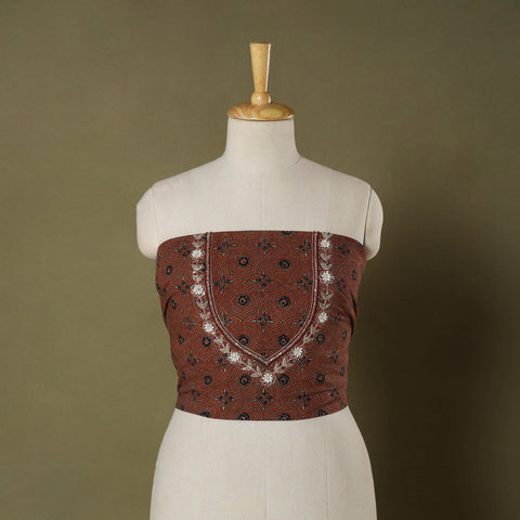 Ajrakh Print Hand Embroidery Cotton Blouse Piece