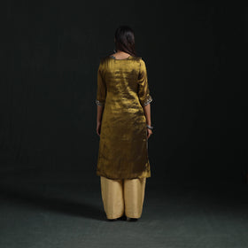Hand embroidery fine tissue zari straight plain kurta