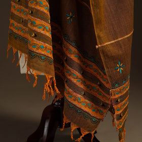 Brown Hand Embroidery Khes Handwoven Cotton Kantha Dupatta