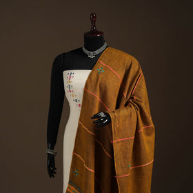 Brown Hand Embroidery Khes Handwoven Cotton Kantha Dupatta