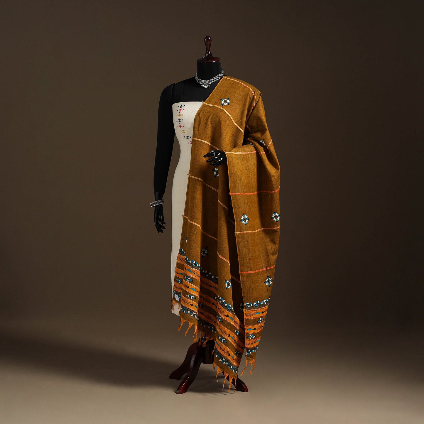 Brown - hand embroidery khes handwoven cotton kantha