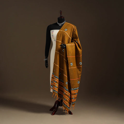 Brown - hand embroidery khes handwoven cotton kantha