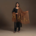 Brown - hand embroidery kota silk kashida dupatta 04