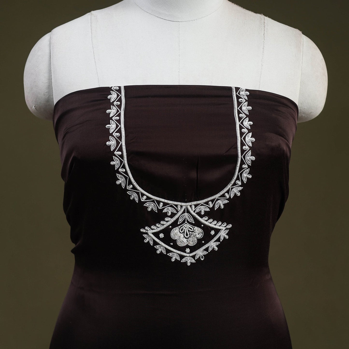 Brown - hand embroidery modal silk unstitched kurta