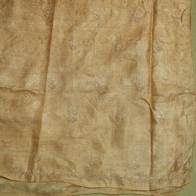 Brown Hand Embroidery Tussar Silk Chikankari Kurta Material