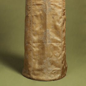 Brown Hand Embroidery Tussar Silk Chikankari Kurta Material