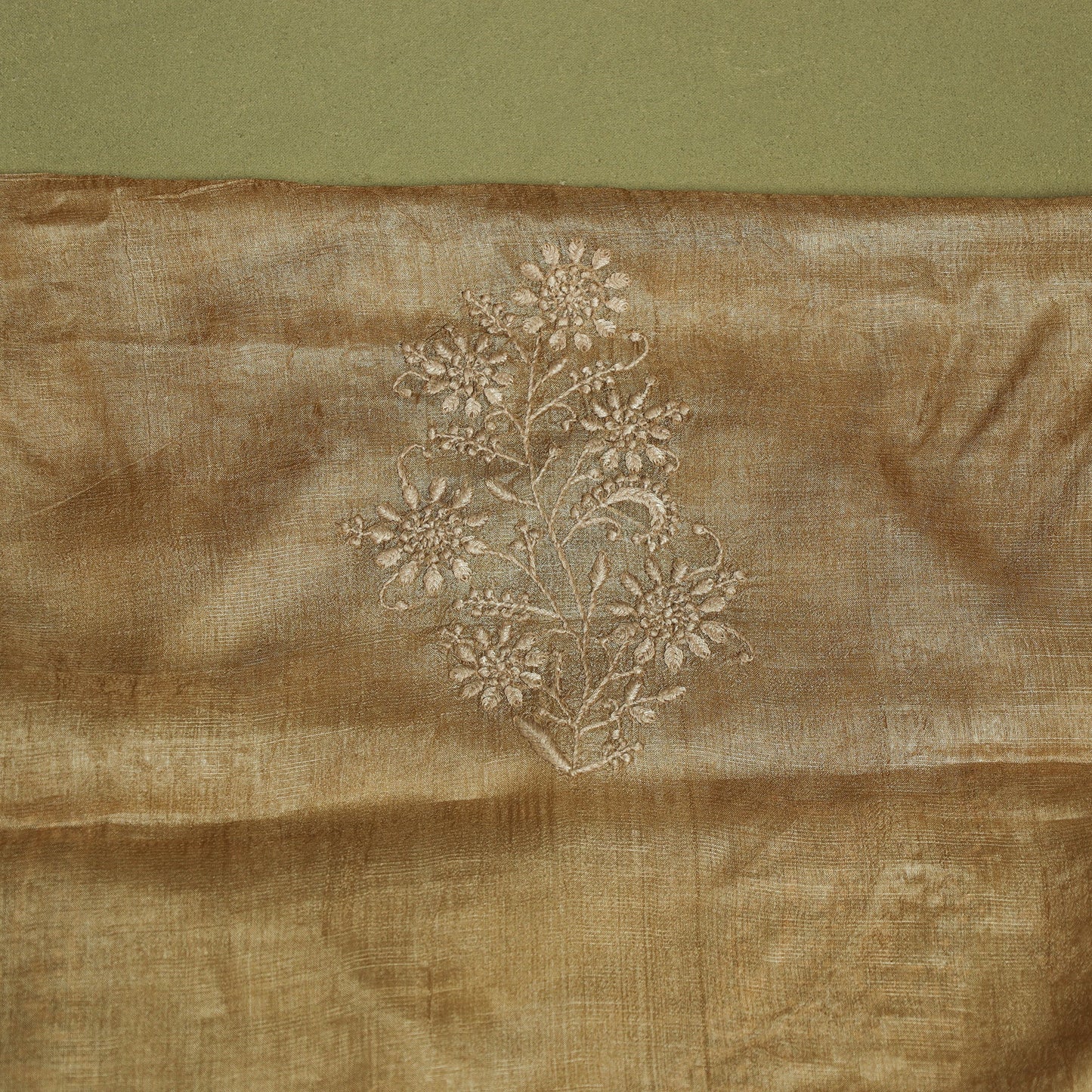 Brown Hand Embroidery Tussar Silk Chikankari Kurta Material