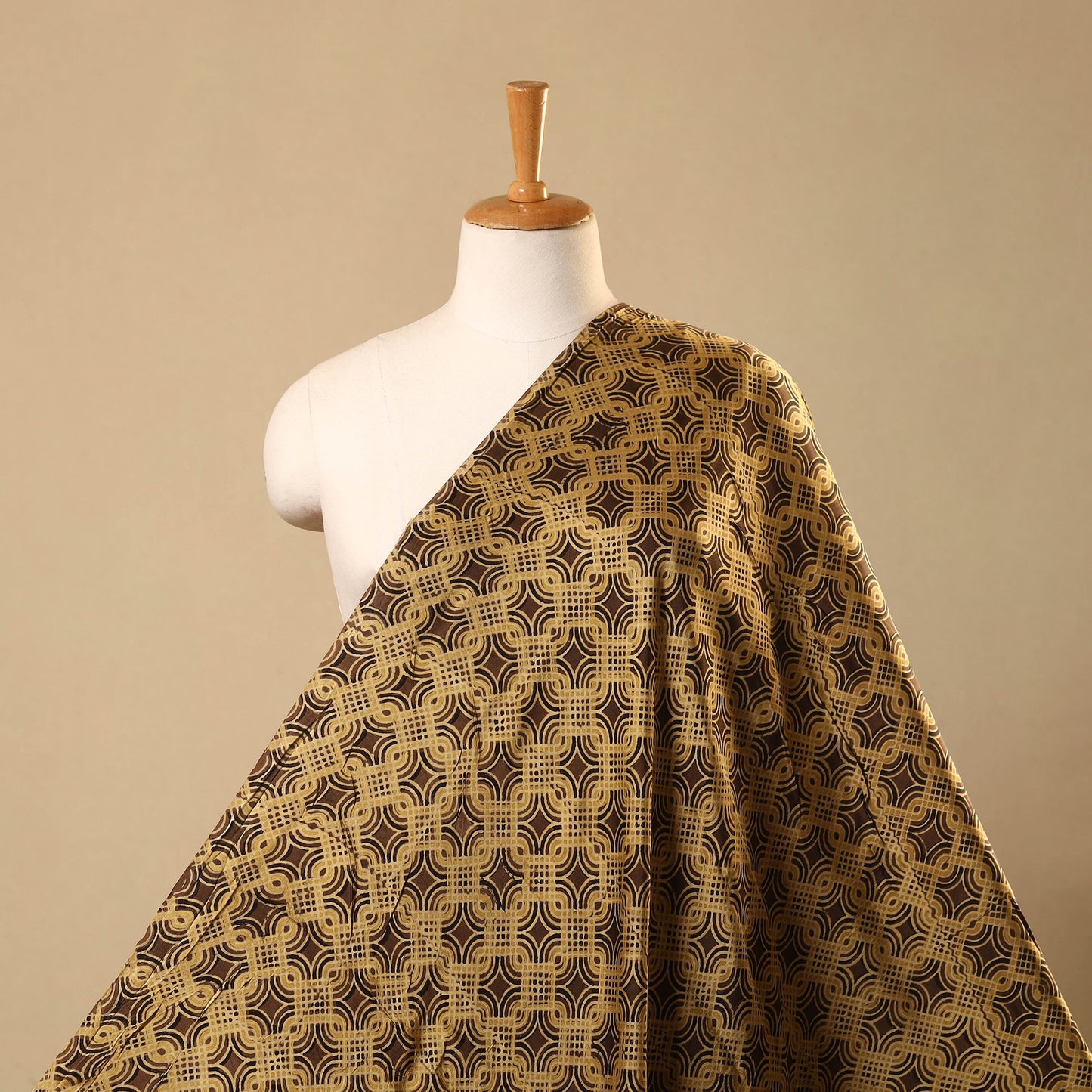 Brown Hand Block Print Modal Silk Ajrakh Fabric