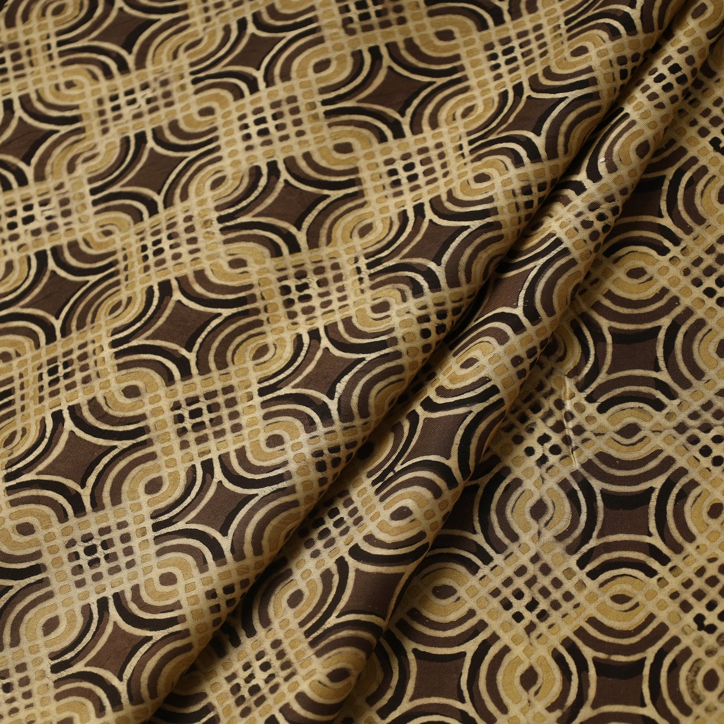 Brown Hand Block Print Modal Silk Ajrakh Fabric