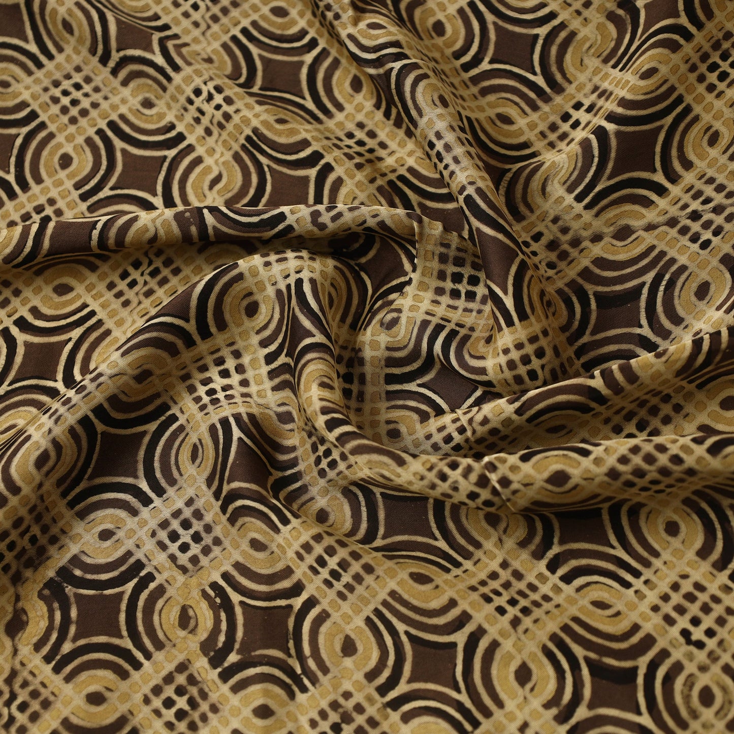 Brown Hand Block Print Modal Silk Ajrakh Fabric