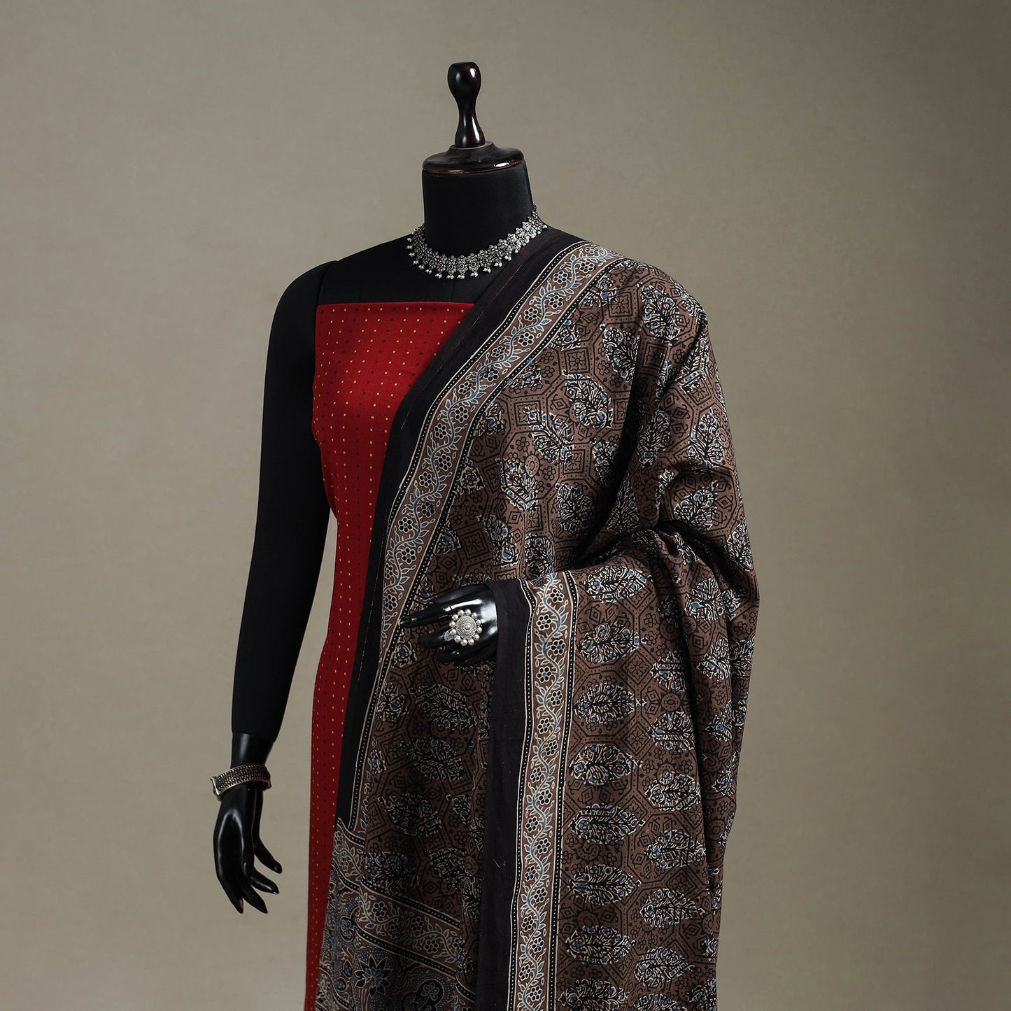 Hand natural dyed cotton dupatta with tassels 01